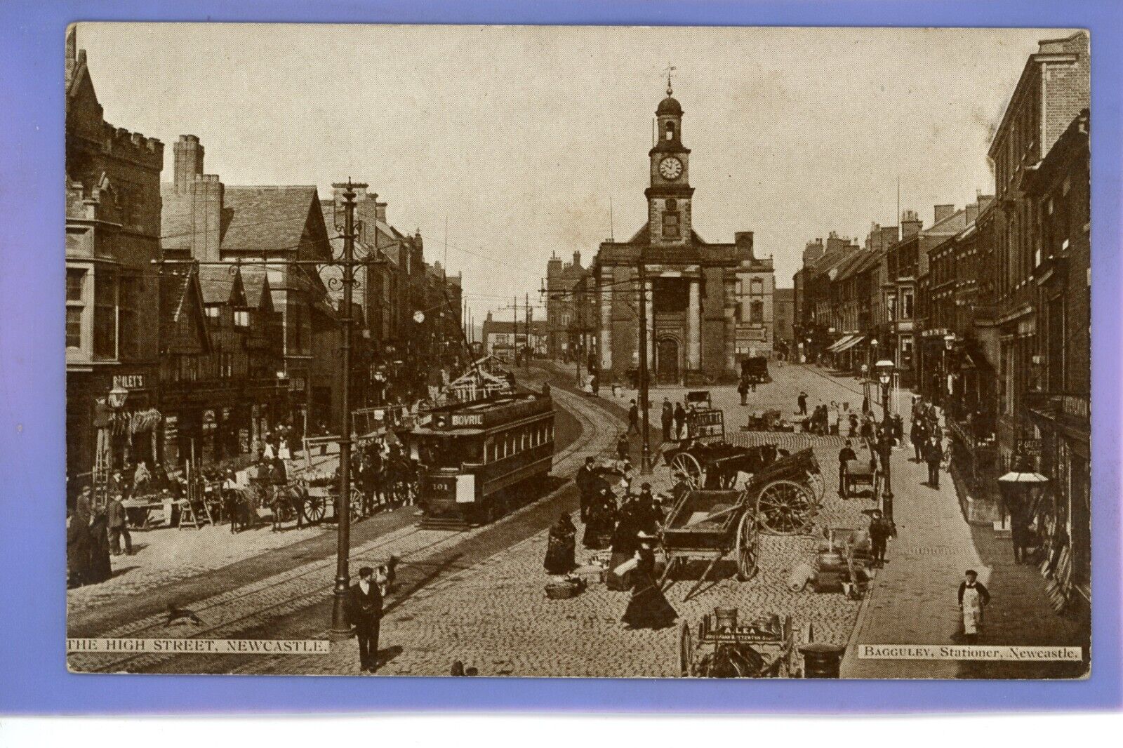 House Clearance - EARLY 1908c TRAM HORSE & CARTS HIGH STREET NEWCASTLE VINTAGE LOCAL POSTCARD