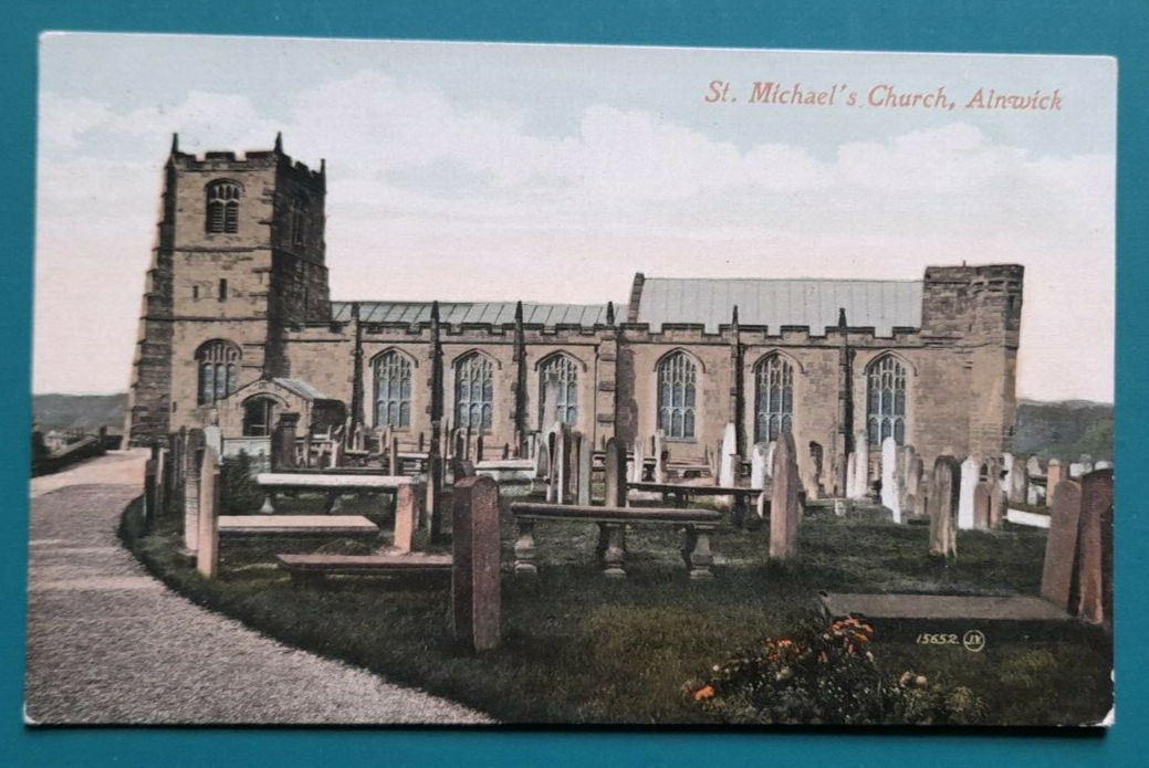 House Clearance - 1 OLD POSTCARD OF ST. MICHAELS CHURCH , ALNWICK , postally used 1914