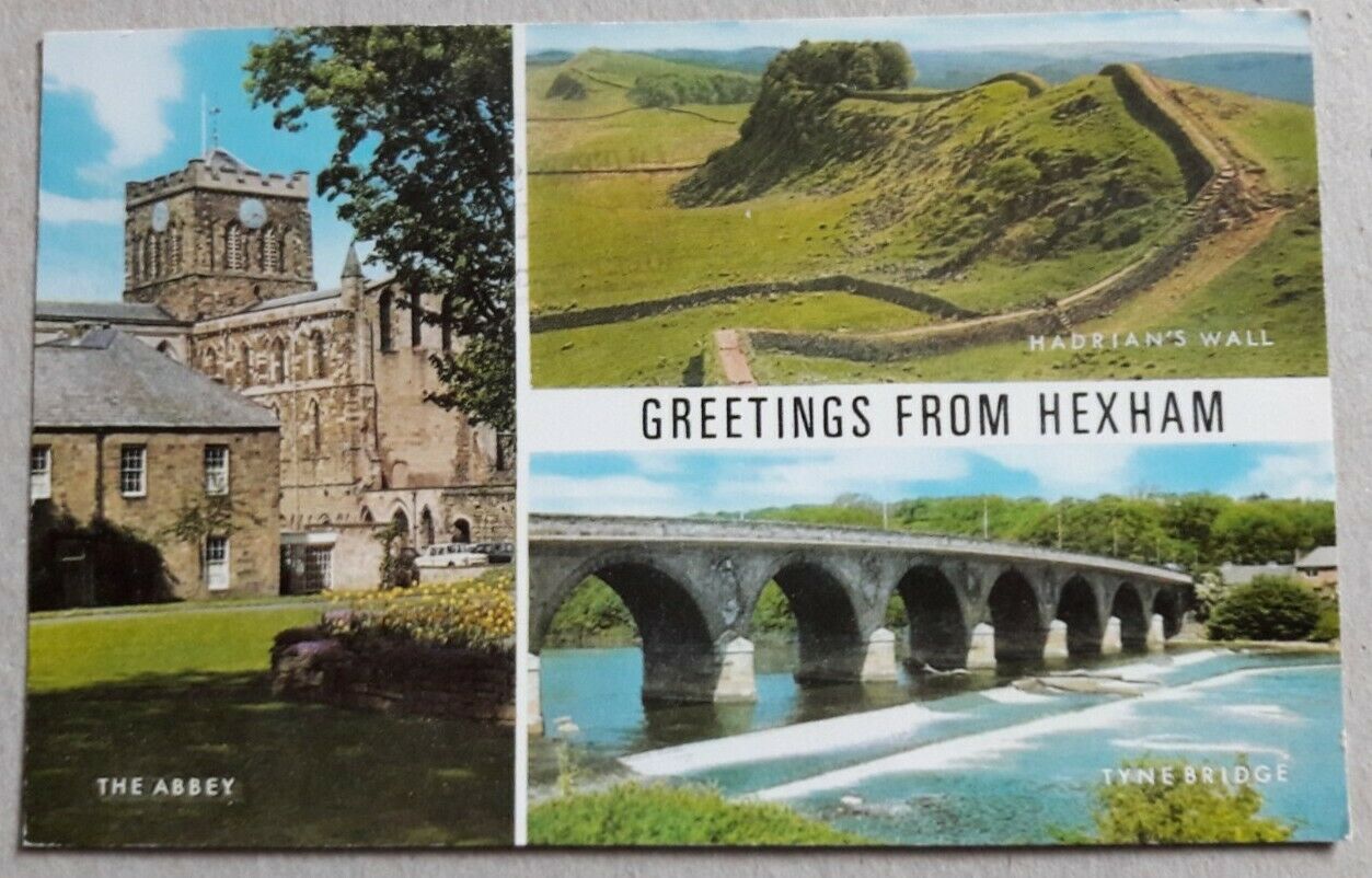 House Clearance - 1 OLD POSTCARD OF MULTI VIEW OF GREETINGS FROM HEXHAM  ,  postally used 