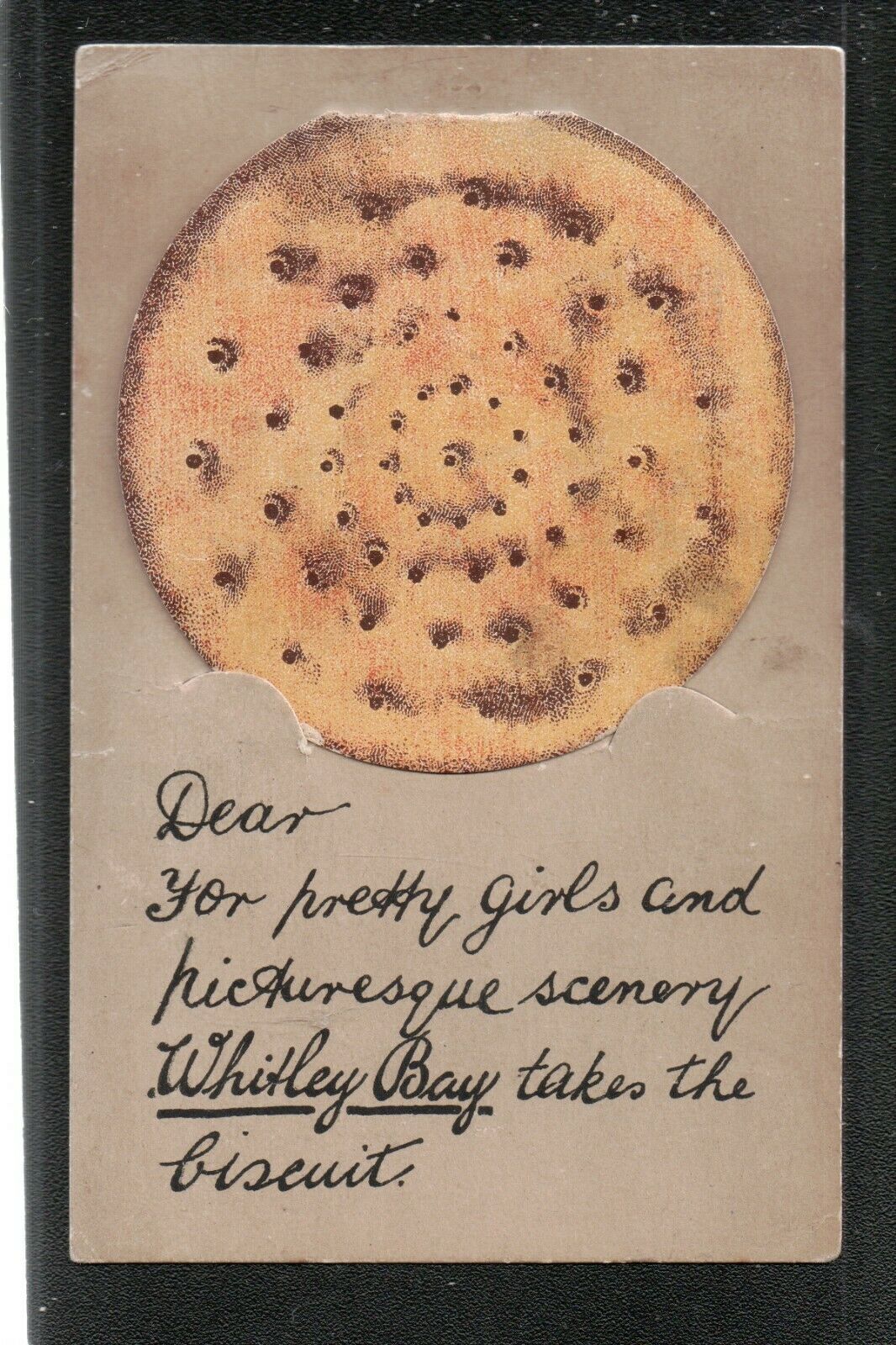 House Clearance - For Pretty Girls.. WHITLEY BAY Takes The Biscuit 1909 ? Mailing Novelty Service