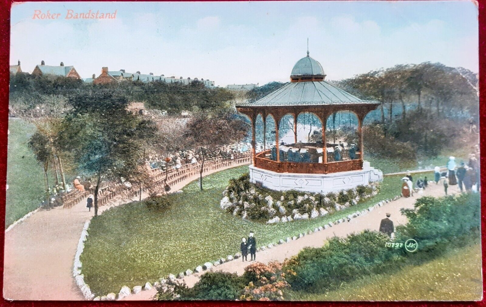 House Clearance - 1912 COLOUR R/P PC of ROKER BANDSTAND, SUNDERLAND, POSTED