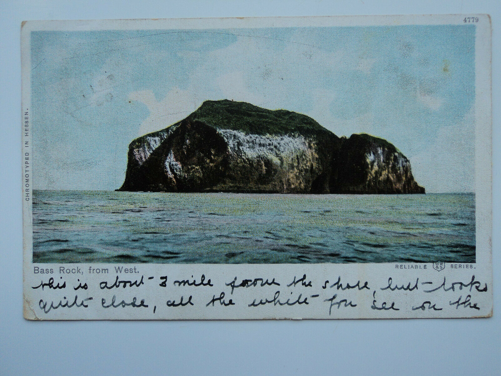 House Clearance - Reliable vintage colour PC Bass Rock from West. North Berwick. Posted 1903.