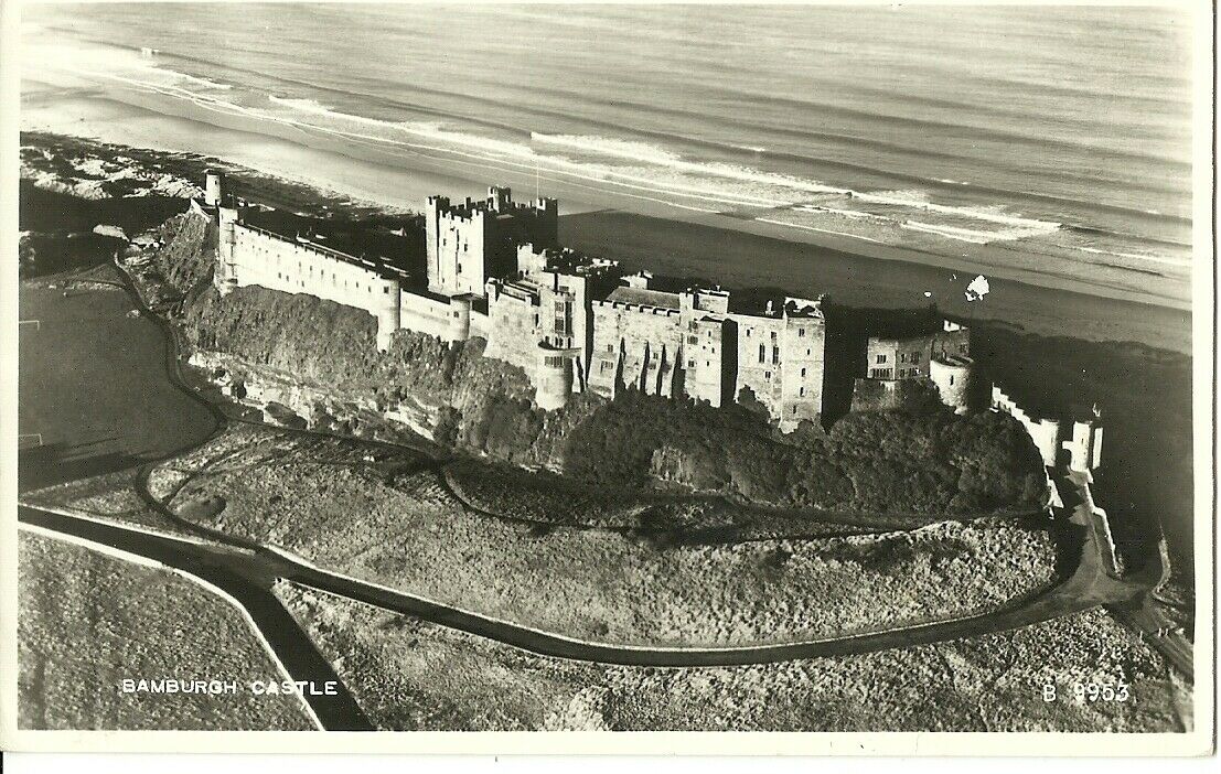 House Clearance - BAMBUGH CASTLE AERIAL VIEW C1960 VALENTINE REAL PHOTO POSTCARD