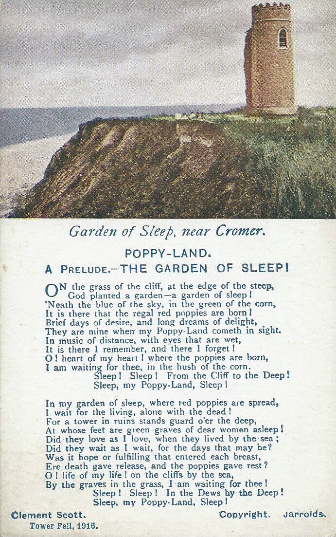 House Clearance - GARDEN OF SLEEP POEM, TOWER FELL, CROMER , NORFOLK,1916, UNPOSTED.