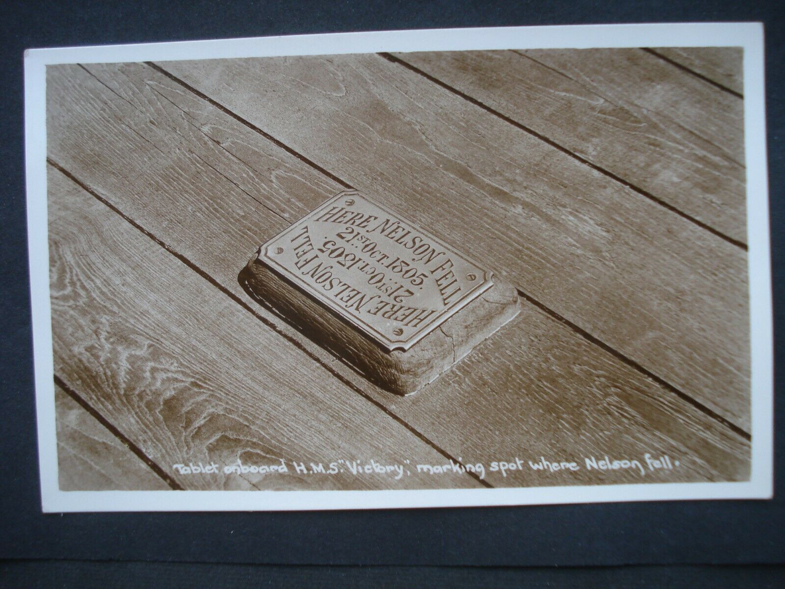 House Clearance - Unused Black & White Post Card On Board HMS Victory Tablet where Nelson fell