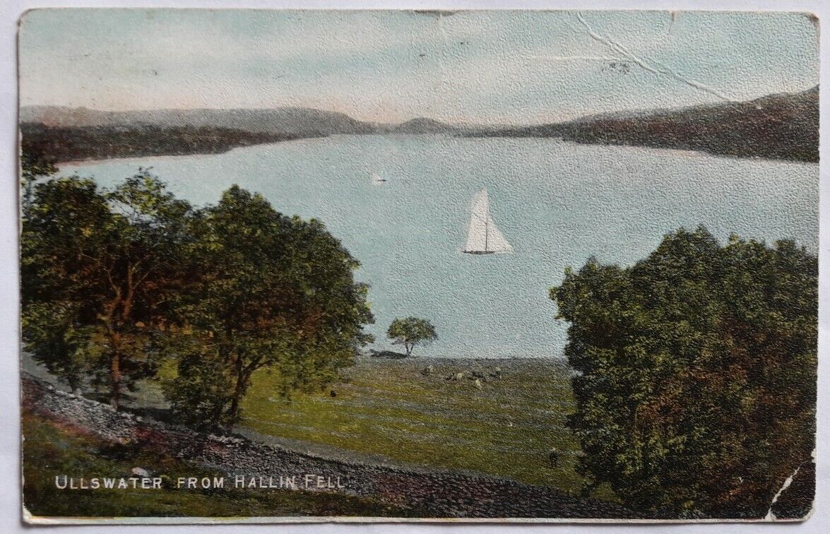 House Clearance - 1 OLD POSTCARD OF ULLSWATER FROM HALLIN FELL ,  CUMBRIA , postally used 1924