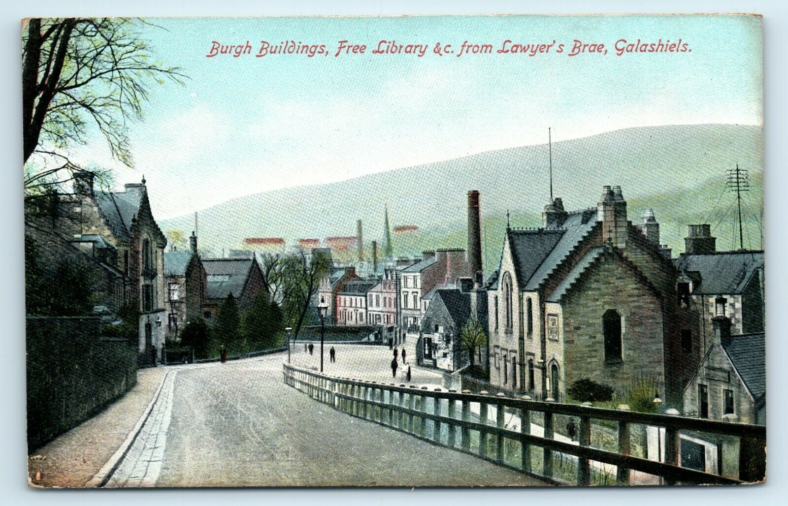 House Clearance - POSTCARD GALASHIELS BURGH BUILDINGS FREE LIBRARY LAWYERS BRAE