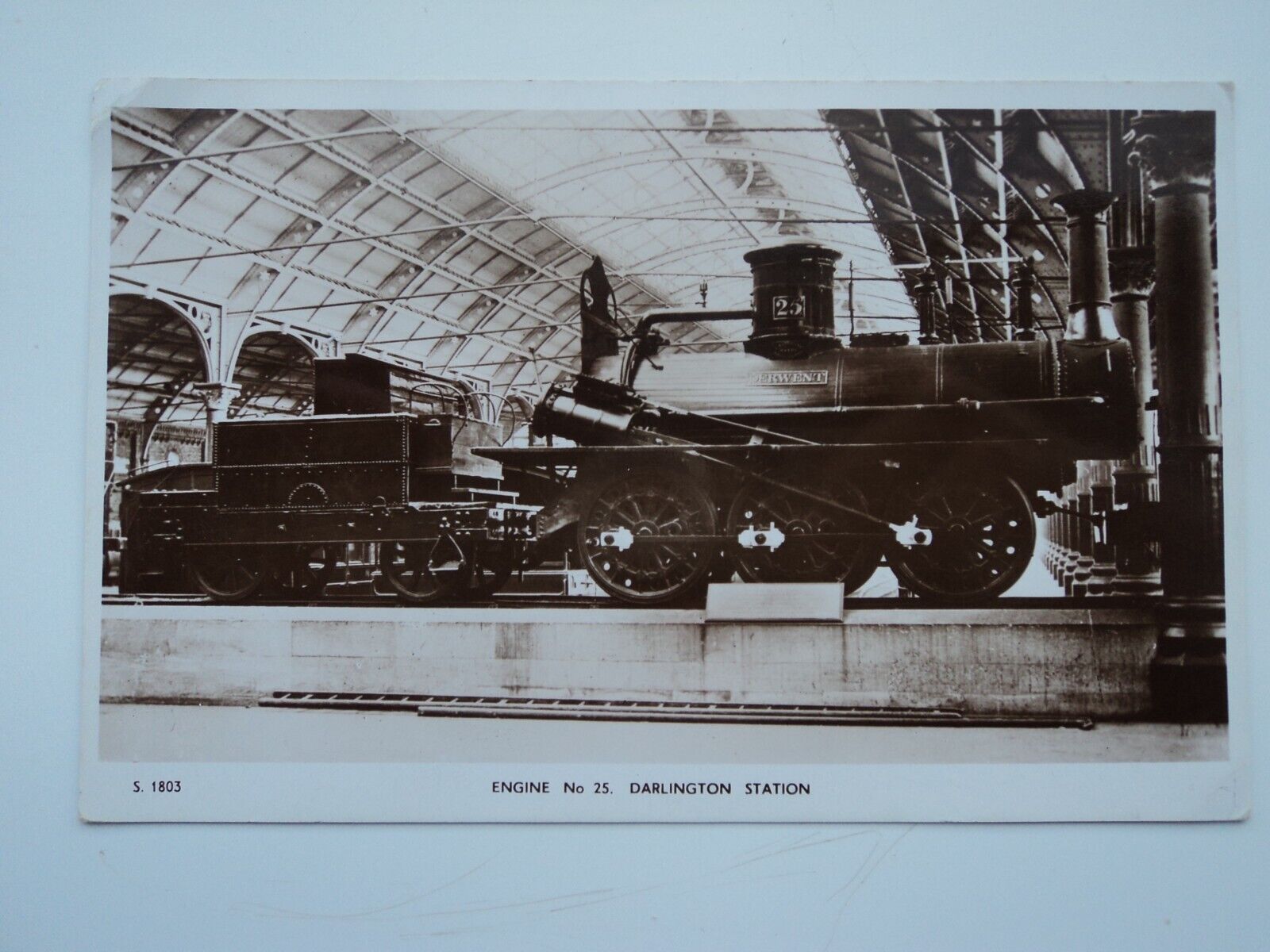 House Clearance - Bridge House vintage B&W RP PC Engine No. 25, Darlington Station. Unposted.