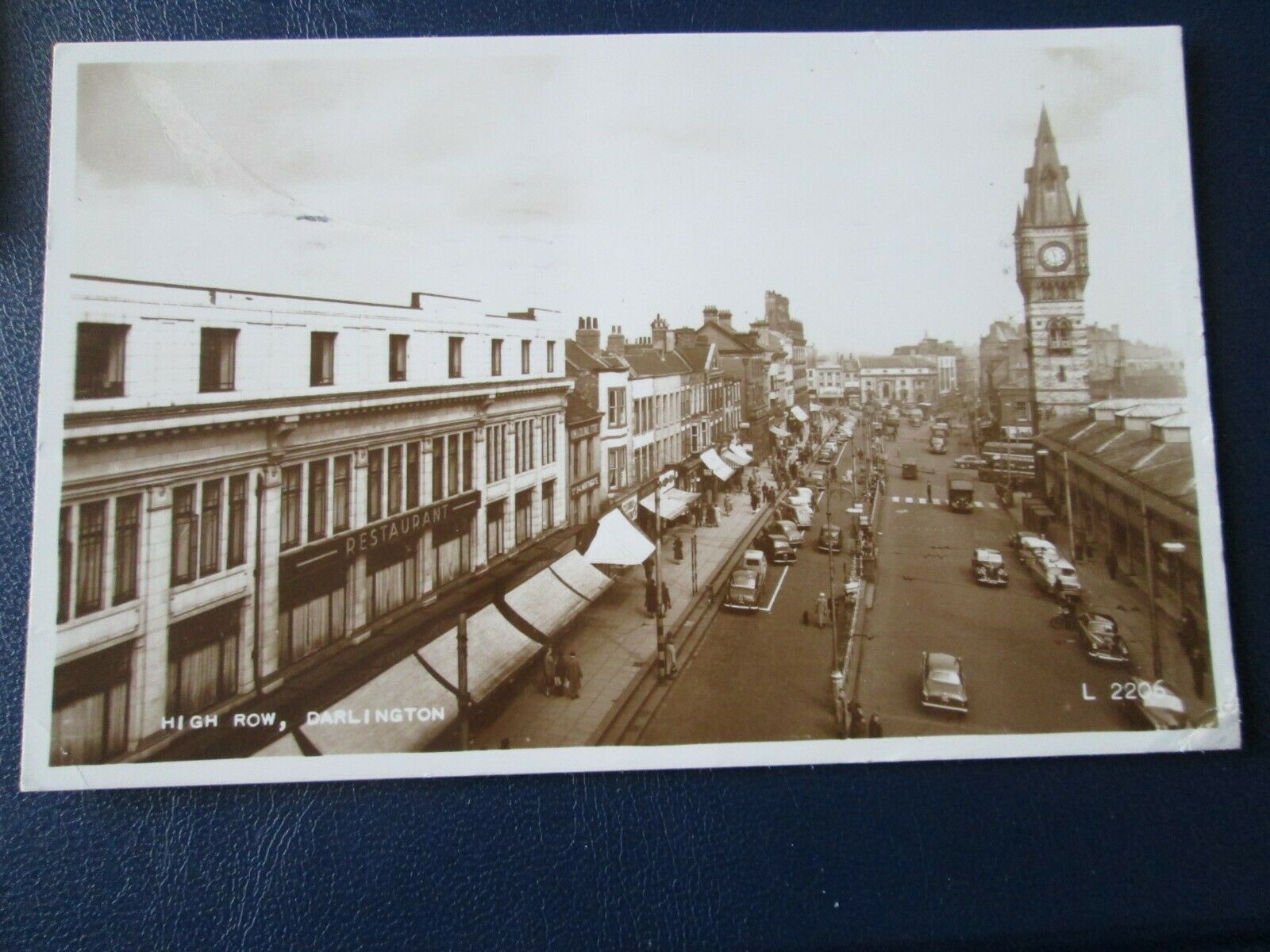 House Clearance - Service of High Row, Darlington (Posted 1959 RP) L2206 showing shops & cars