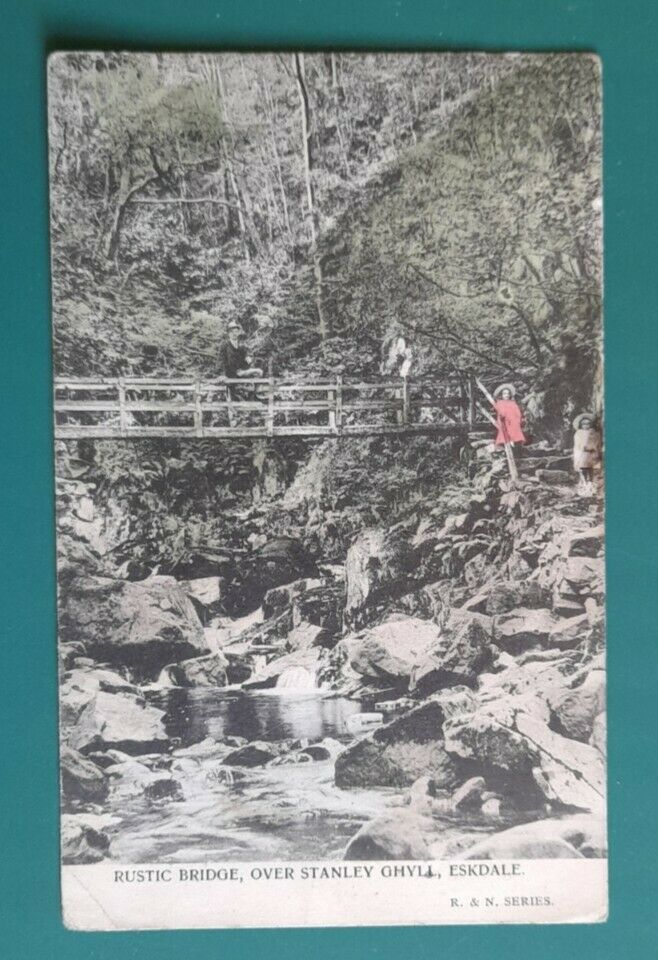 House Clearance - OLD POSTCARD OF RUSTIC BRIDGE OVER STANLEY GHYLL , ESKDALE , postally used 1904
