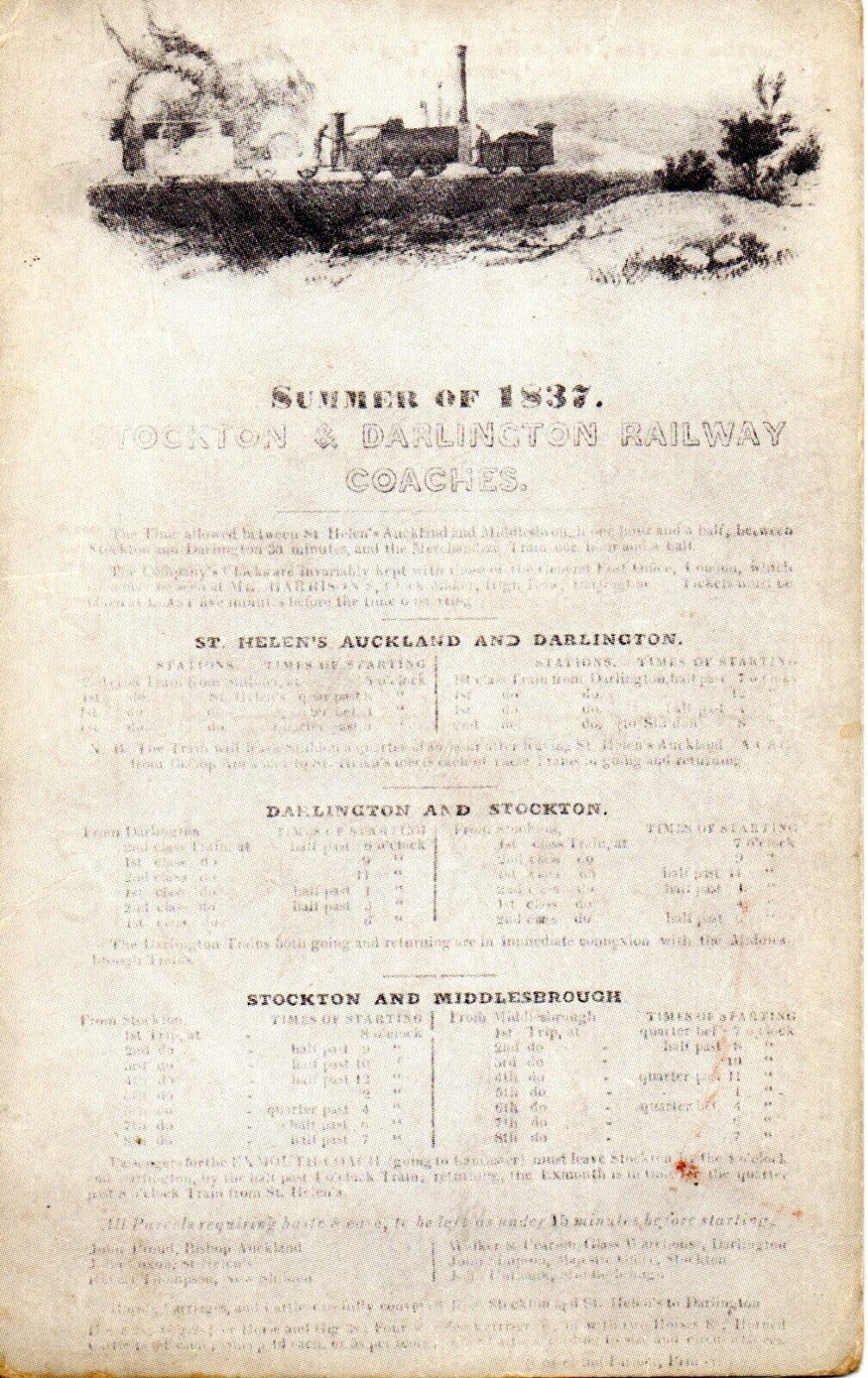 House Clearance - STOCKTON & DARLINGTON RAILWAY - SUMMER OF 1837 c1925 POSTCARD