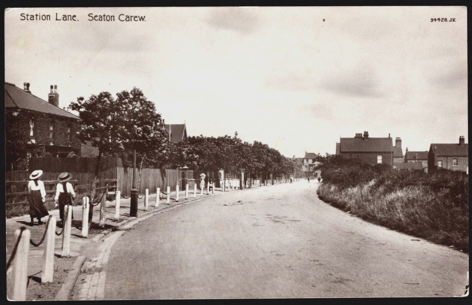 House Clearance - REAL PHOTO POSTCARD GIRLS IN UNIFORM-STATION LANE-SEATON CAREW WEST HARTLEPOOL