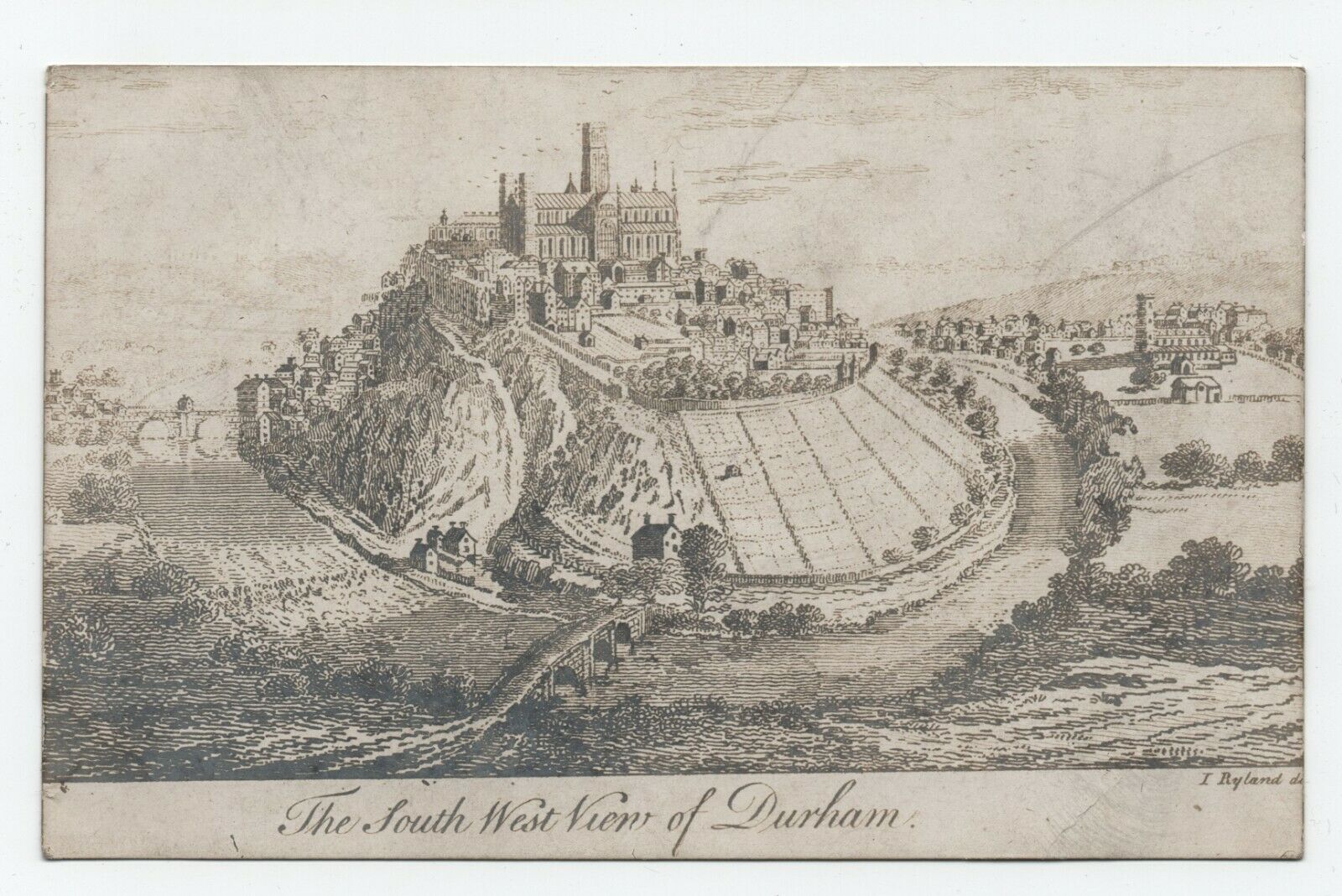 House Clearance - South West view of Durham, County Durham - etching