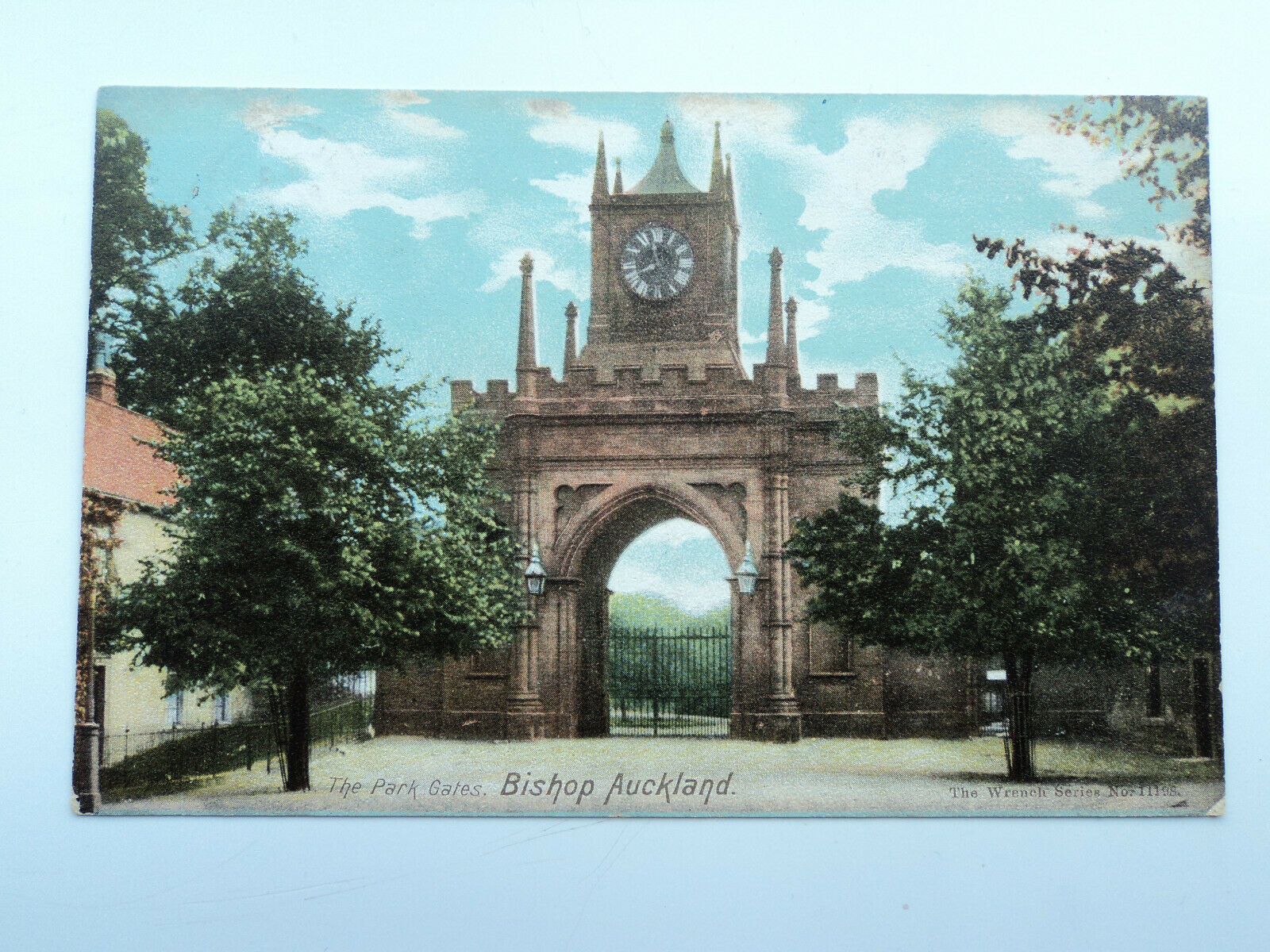 House Clearance - The Wrench vintage colour The Park Gates, Bishop Auckland. Durham. Posted 1904.