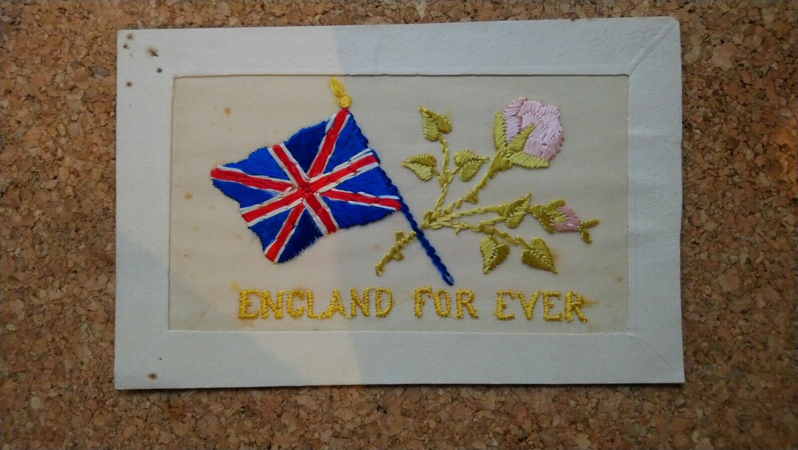 House Clearance - Vintage WW1 Silk Embroidered Service. England for ever.