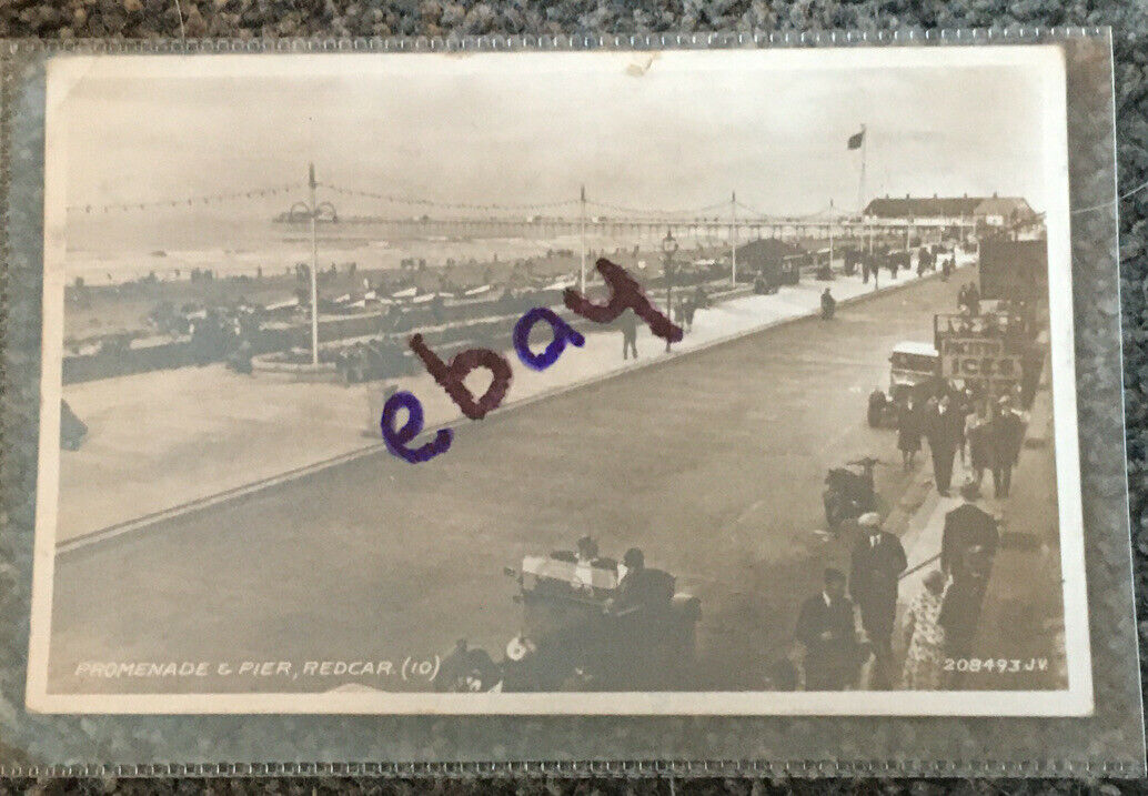 House Clearance - REDCAR VINTAGE RP POSTCARD OF PROM AND PIER OLD VEHICLES (10) WAF .