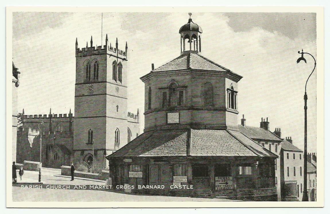 House Clearance - B & W RPPC of the Parish Church & Market Cross, Barnard Castle, Teesdale, Durham