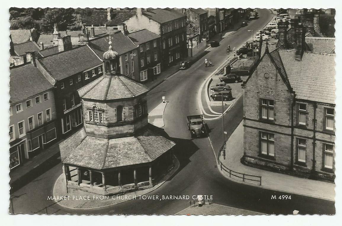 House Clearance - B & W RPPC of the Market Place from the Church Tower, Barnard Castle, Durham