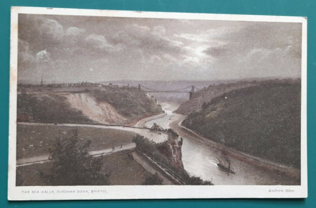 House Clearance - 1 OLD POSTCARD OF SEA WALL / DURHAM DOWN , BRISTOL , BY ANDREW BEER ,   unused