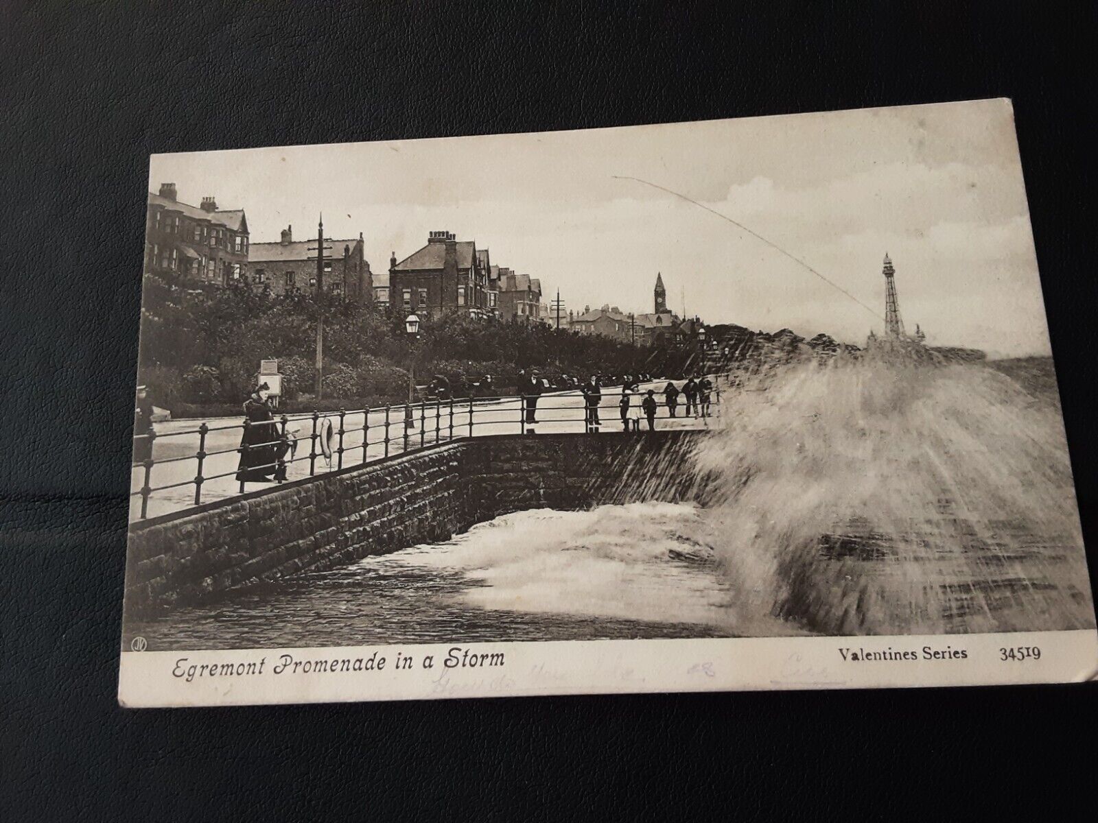 House Clearance - Old Valentines service of Egremont Promenade in a Storm, Cumbria posted 1907
