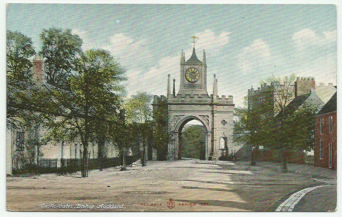 House Clearance - Coloured PC of the Castle Gates, Bishop Auckland, Co. Durham