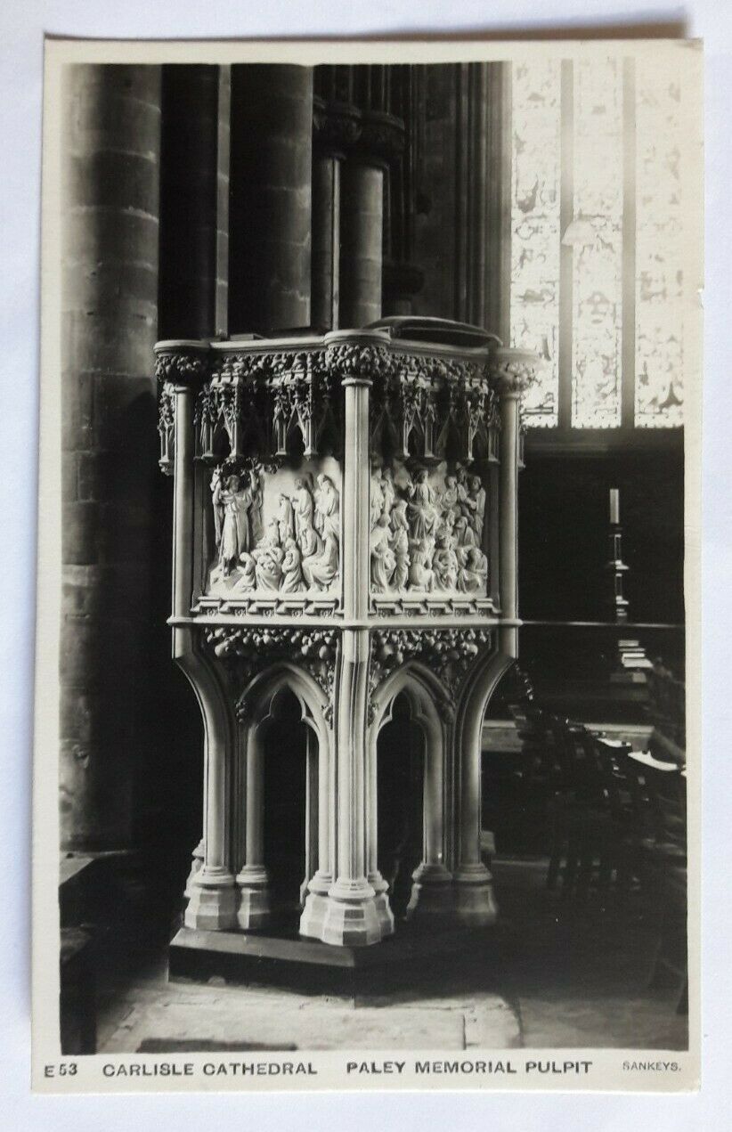 House Clearance - 1 OLD POSTCARD OF CARLISLE CATHEDRAL , PALEY MEMORIAL PULPIT ,  postally unused