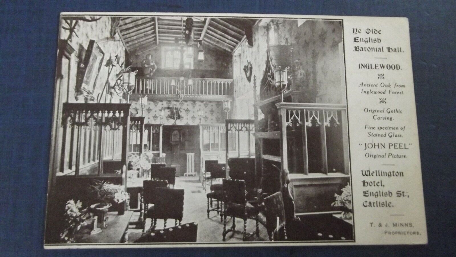 House Clearance - Carlisle Wellington Hotel English Baronial Hall  Service 1911 Postmark