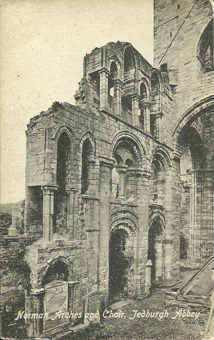 House Clearance - JEDBURGH ABBEY NORMAN ARCHES AND CHOIR & HISTORY ON REVESE C1910 VALENTINE PC