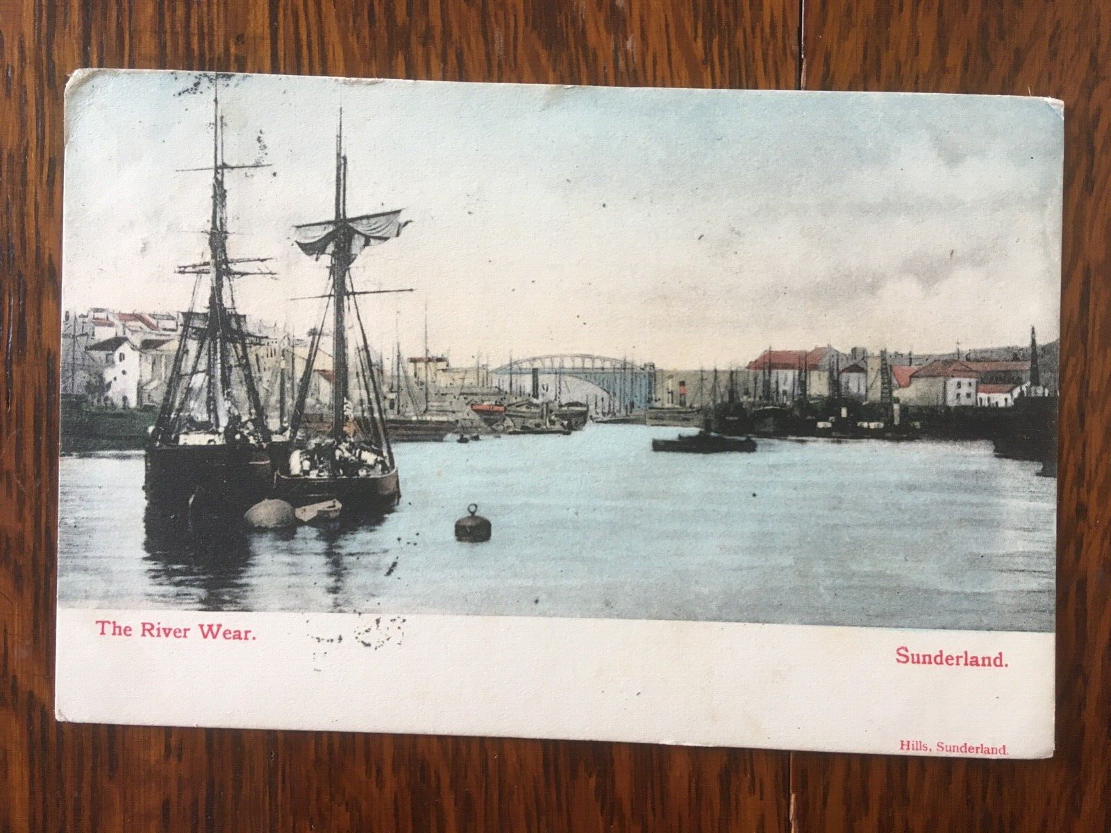 House Clearance - RIVER WEAR, SUNDERLAND Antique 1904 HILLS Colourised Photo Service SAILING SHIP