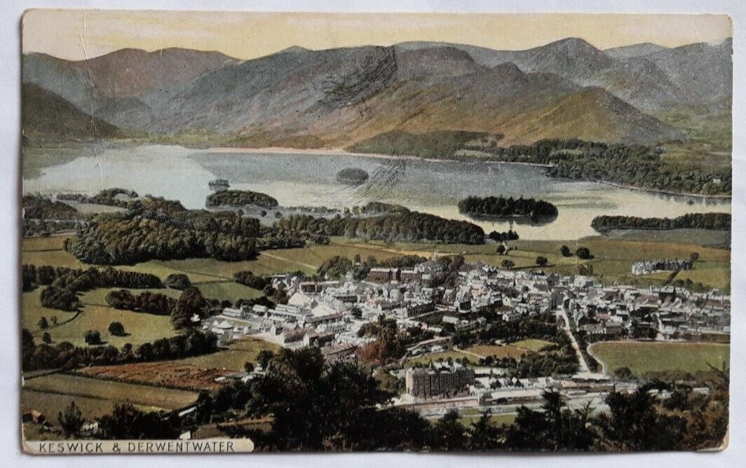 House Clearance - 1 OLD POSTCARD OF KESWICK & DERWENTWATER, CUMBRIA  postally used 1907