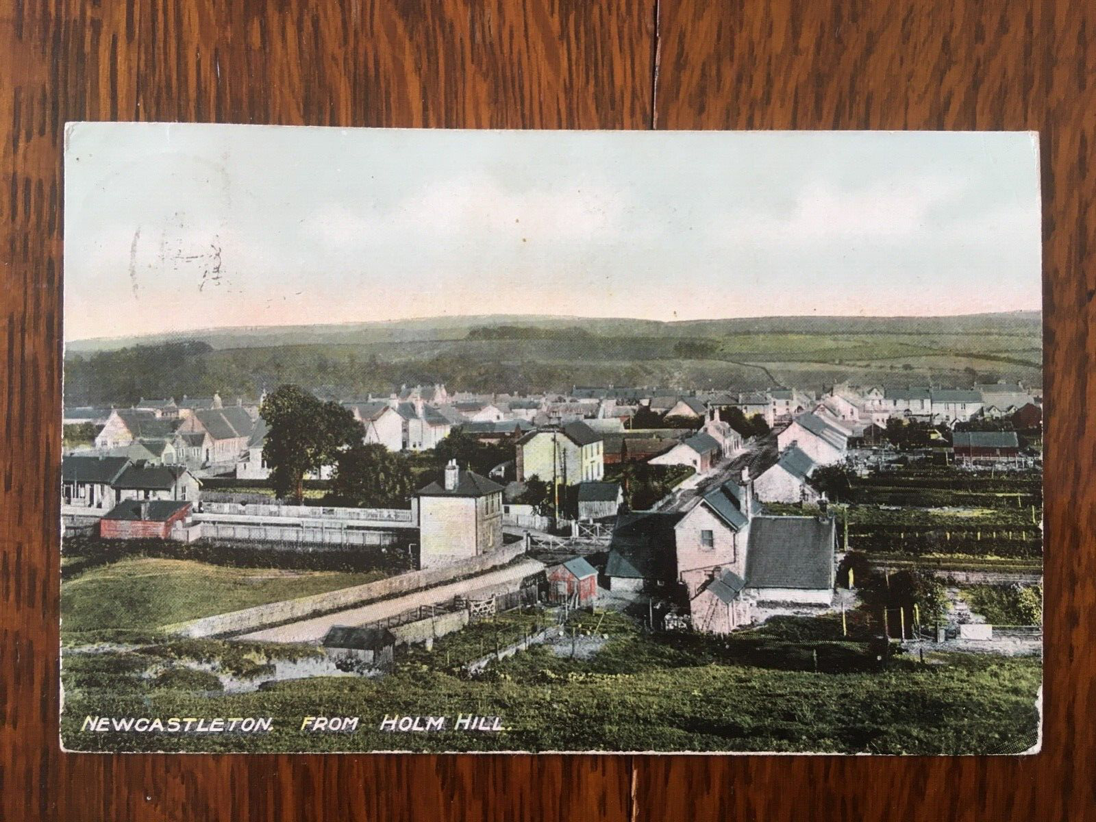 House Clearance - NEWCASTLETON FROM HOLM HILL Antique 1907 BEATYS Colourised Photo Post Card