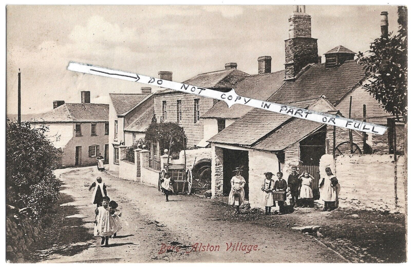 House Clearance - Bere Alston Village & children animated service 1910 postmark Yelverton Devon