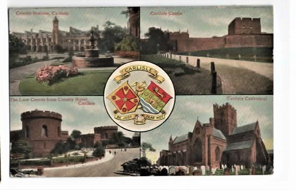 House Clearance - Rare Antique multi view Service - Carlisle with City Coat of Arms - Posted 1909