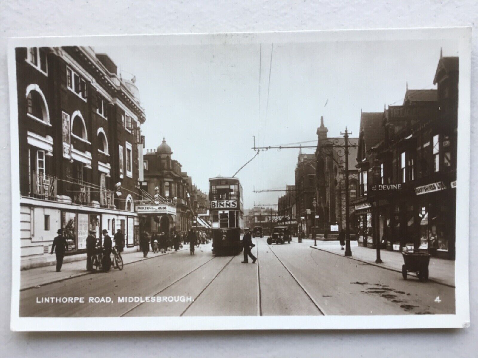 House Clearance - Middlesbrough Linthorpe Road shops, balcony tram, cars 1920s RP service