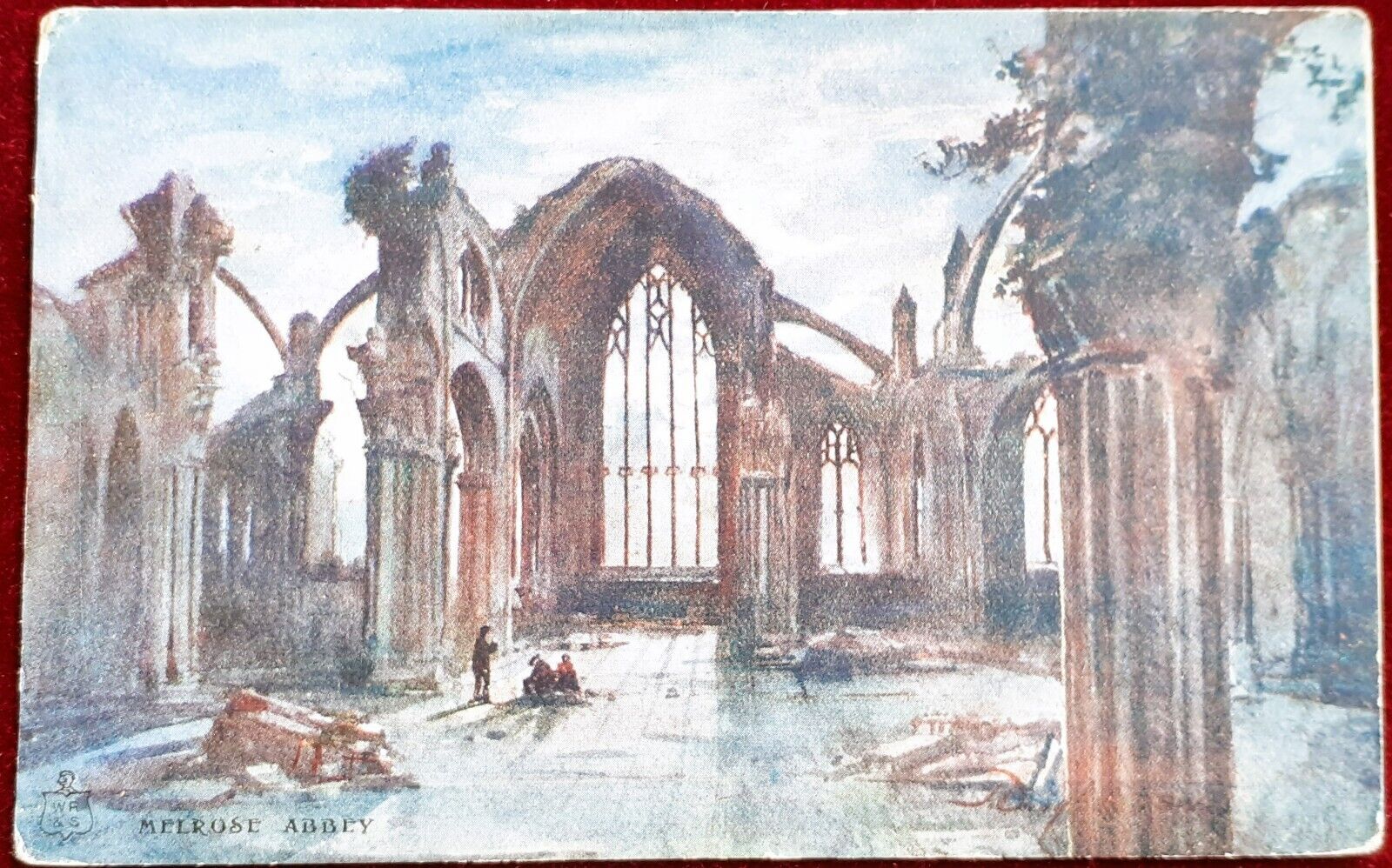 House Clearance - 1908 COLOUR PRINT PC of MELROSE ABBEY, SCOTLAND, POSTED