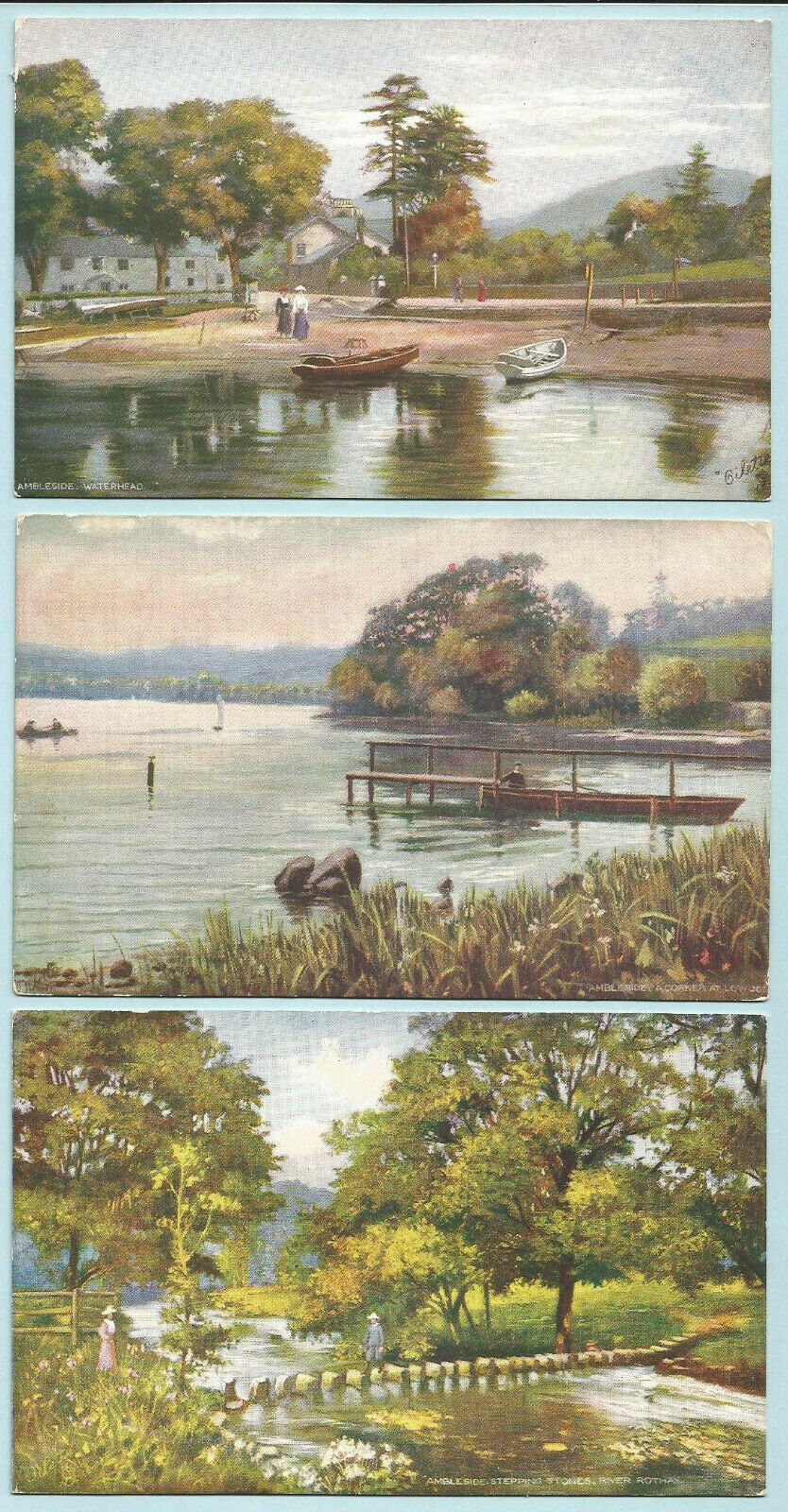 House Clearance - 3 x TUCK 'WORDSWORTH'S COUNTRY - AMBLESIDE' SERIES 7326 - LAKE/RIVER VIEWS 1900s