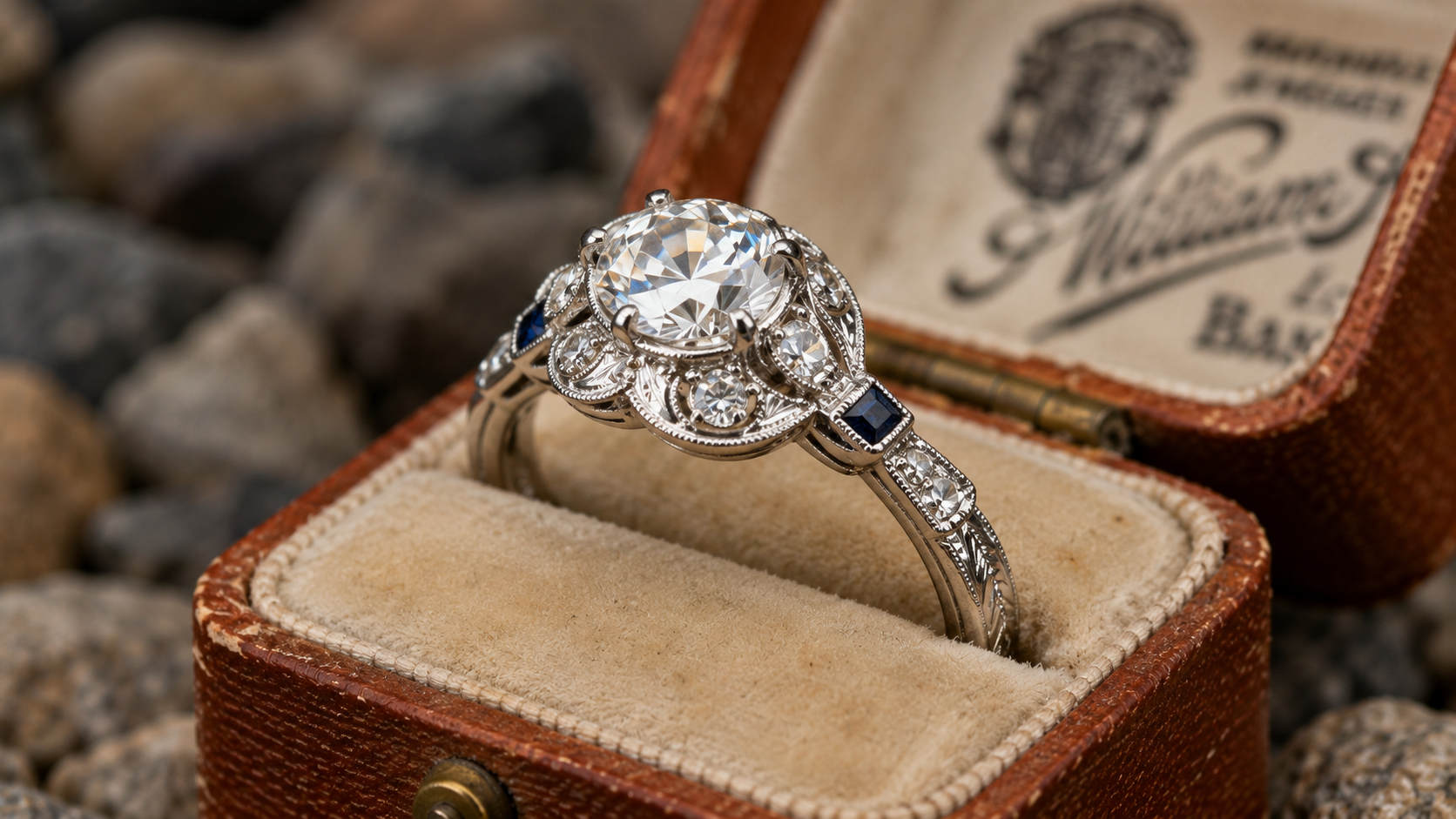 Antique engagement ring in an old ring box